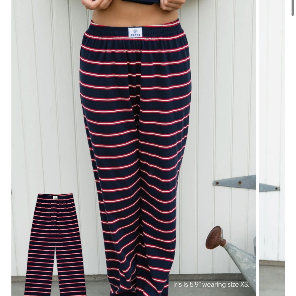 Parke Striped Cotton Boxer Pants Navy Stripe size medium